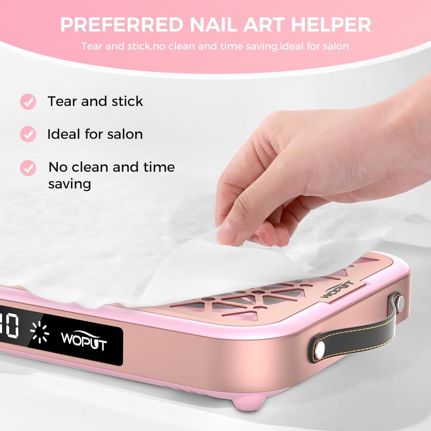 Professional Nail Dust Collector, 1600PA Portable Vacuum Fan Dust Collector with Disposable Filter Paper (30 Pcs) for Nail Polishing & Manicure Pedicure, Low Noise, Nail Salon & Home - Pink