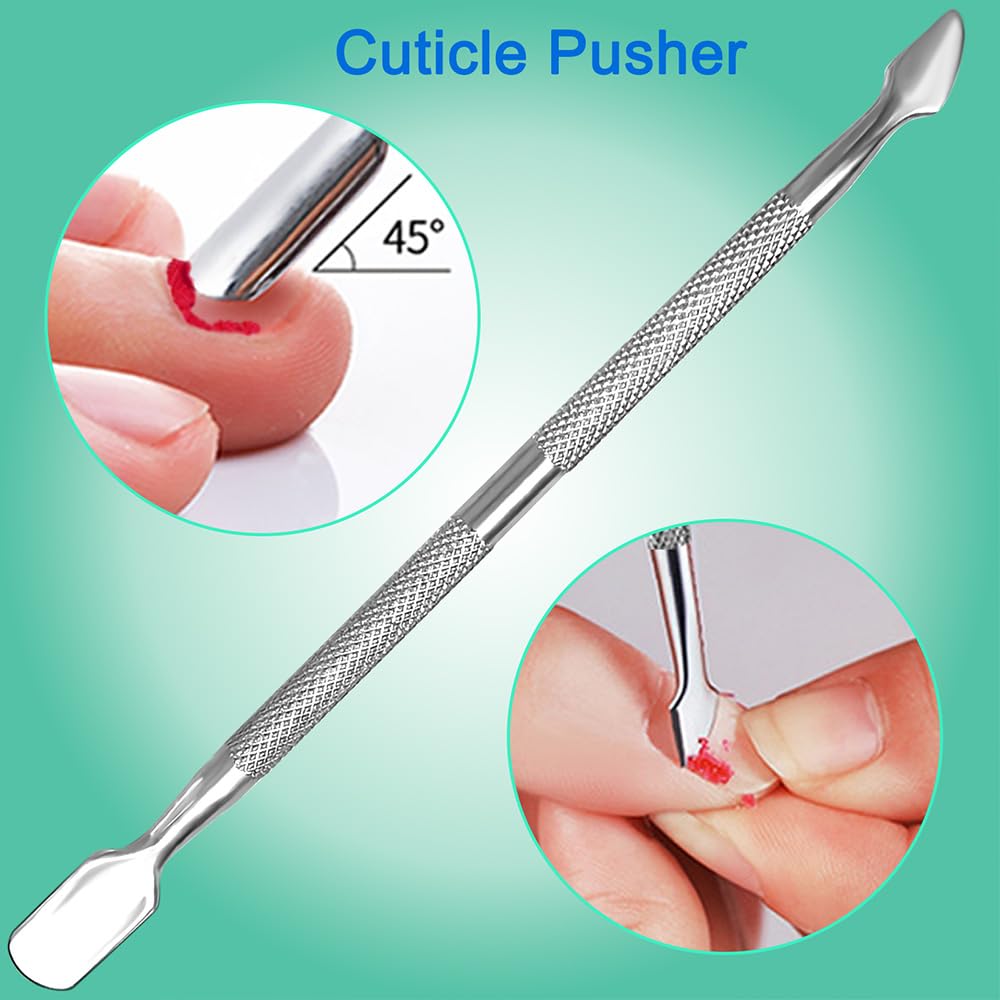 2-Piece Stainless Steel Manicure Kit for Women, Double-Ended Cuticle Pusher & Cuter, Gel Polish Remover & Nail Dotter Pen for Nail Art, Home and Salon