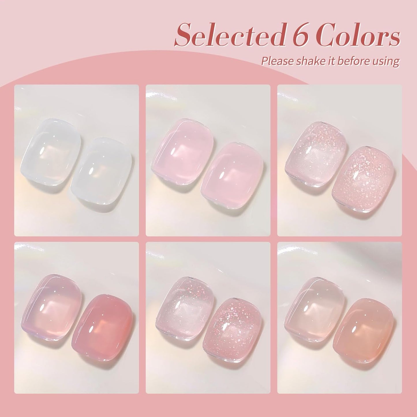 Born Pretty Jelly Gel Nail Polish, Sheer Gel Nail Polish, Milky Pink Nude Crystal Transparent Gel Polish Gel Manicure DIY Salon Nail Art Gifts Women Girls 7ML 6PCS