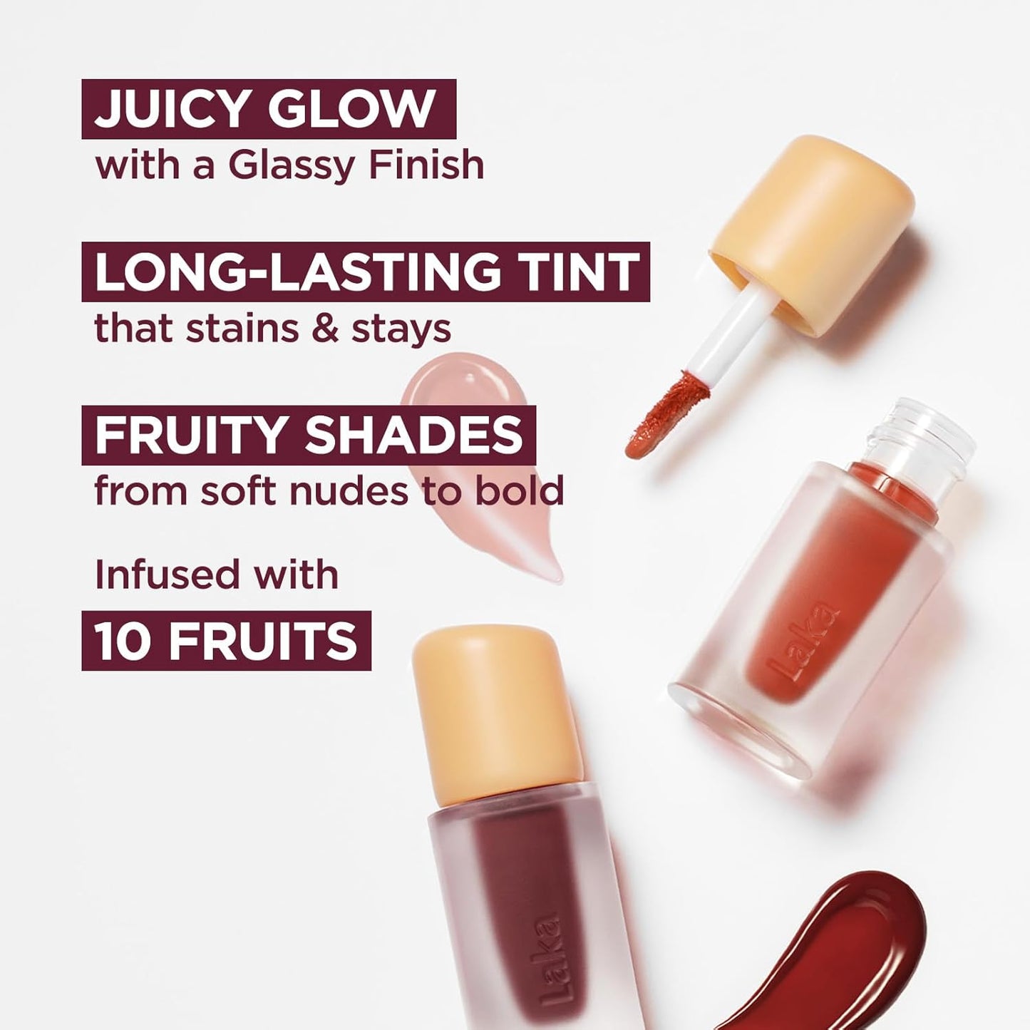 Laka Fruity Glam Lip Tint Mini, Glowing Lip Stain with Wide Color Spectrum, Hydrating & Lightweight Texture, Long-Lasting Bold Stain, Non-Sticky, Vegan, K-Beauty (#116 Candid)