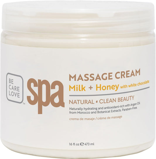 BCL SPA Massage Cream Organic Milk & Honey with White Chocolate Body Lotion, Shea Butter, Aloe Vera, Arnica, Peppermint, Kelp, Tea Tree, Olive, Argan, and Jojoba Oils, Home/Professional Use, 16 fl oz