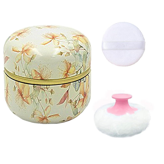 Body Powder Puff and Container for Dusting Powder, Women Powder Puff and Powder Case for Bath and Travel (Yellow Flower)