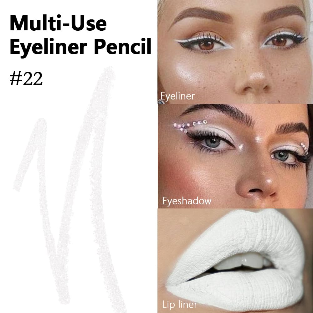 Kaely Gel Eyeliner Pencil for Women, White Eye Liner Waterproof Smudge Proof with Sharpener, Waterline Eye Makeup Liners, delineador de ojos contra el agua, Vegan & Cruelty-Free, 22