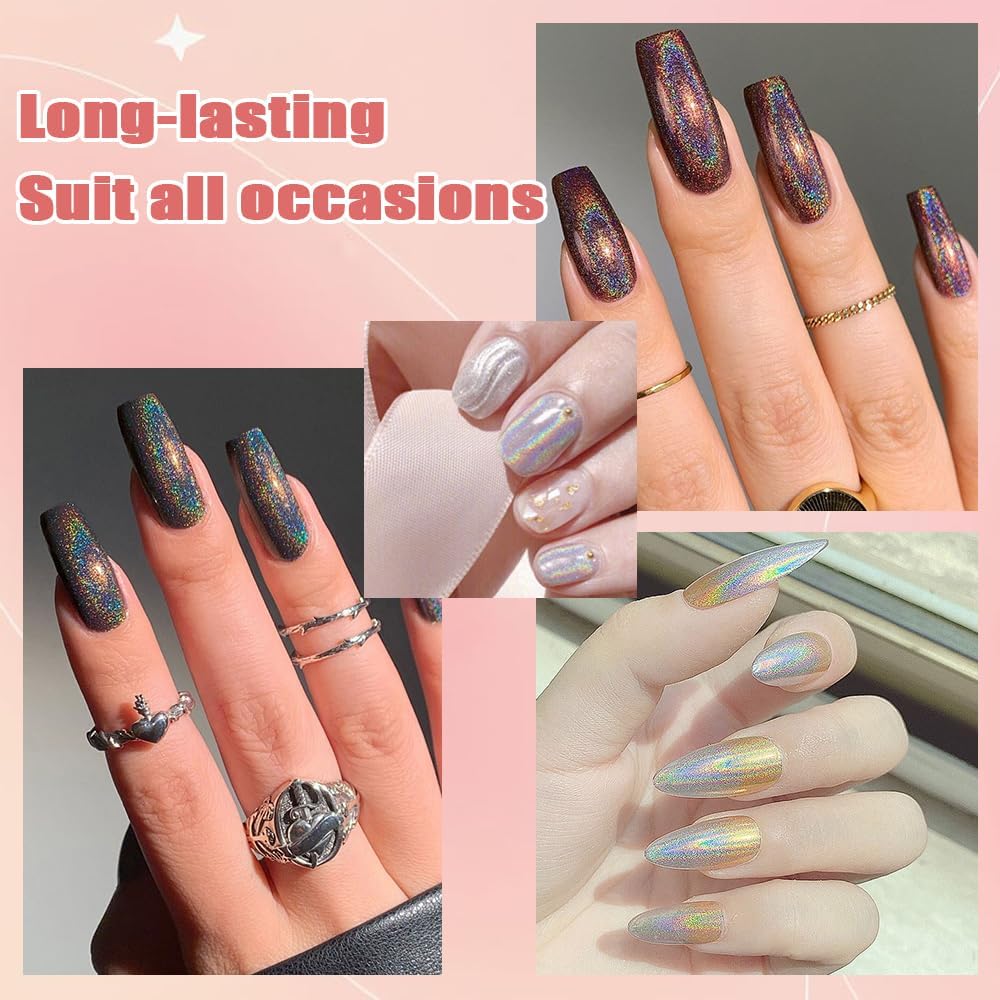 Allstarry Chrome Nail Powder Holographic Aurora Metallic Mirror Laser Effect Pigment, Iridescent ICY Aurora Glitter Dust Kit for Gel Polish Nail Art Decoration, Resin Craft - Emerald Rainbow