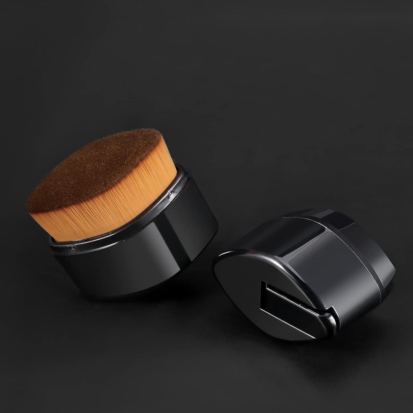 Retractable Flat Foundation Brush for Liquid Makeup with Cover, Liquid Foundation Brush, Flat Makeup Brush for Liquid Foundation, Cream Contour Brush for Cream Makeup. - Black, 55R