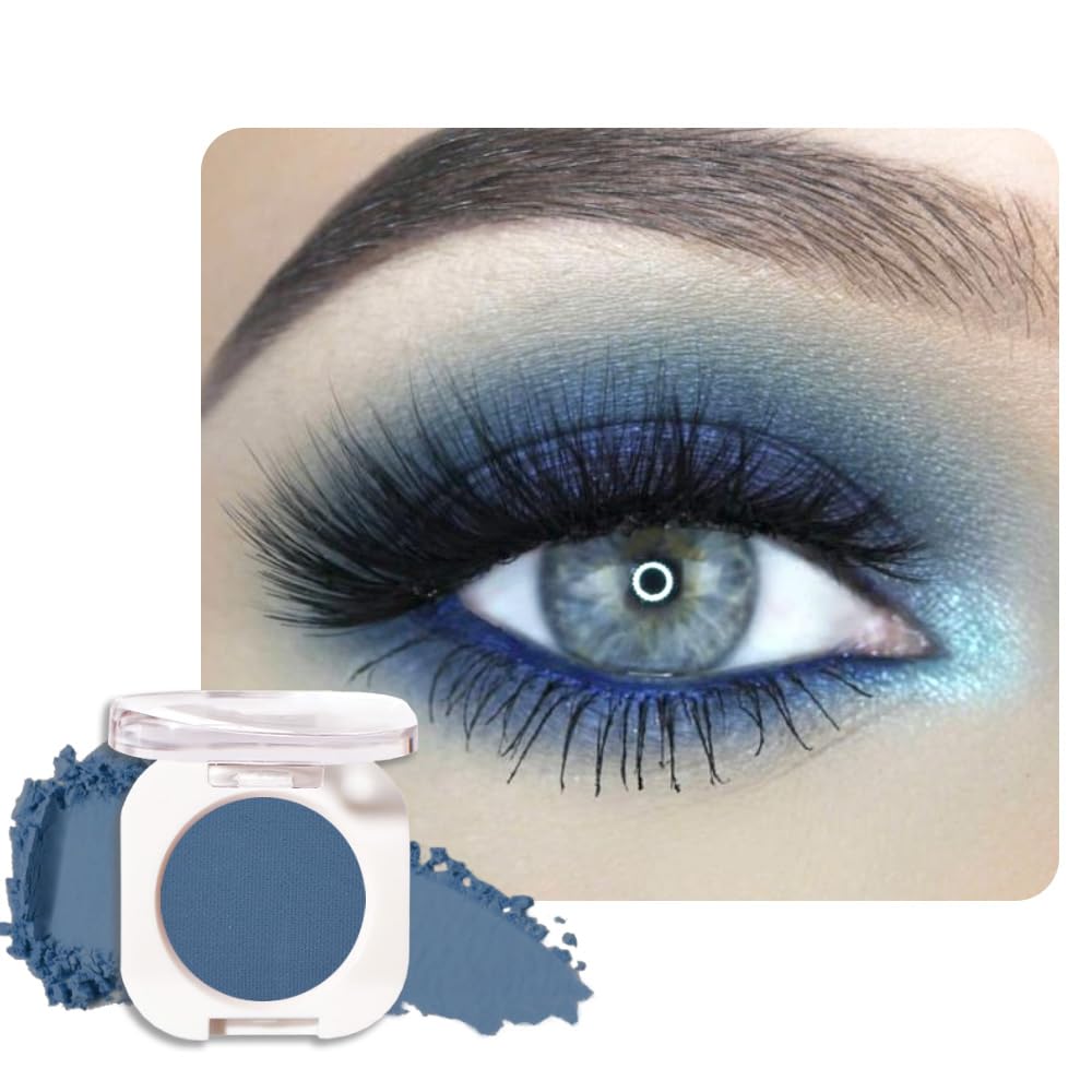 Blue Matte Eyeshadow Palette for Women, Single Monochrome Eye Shadow Makeup, Shiny Pressed Powder, Blendable Natural sombras para ojos, Holographic,Vegan,Travel -34
