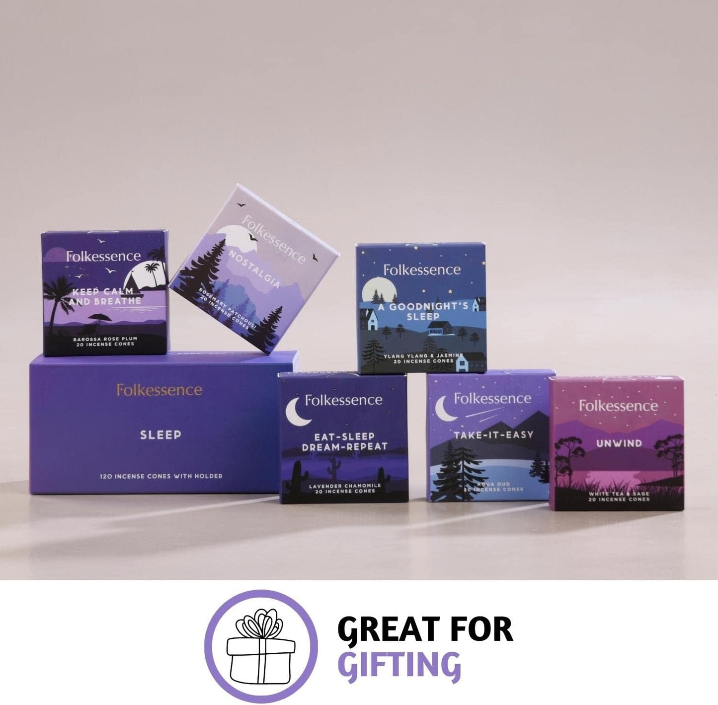 Folkulture Incense Cones Scented | Set of 6 Fragrances (120 Cones) with Incense Cones Holder for Relaxation | Rosemary Jasmine, Patchouli Incense, Lavender Incense Variety Pack | Inscents-Cones