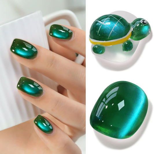 Double Rhythm Jelly Glass Cat Eye Gel Polish with Magnet 15ML Holographic Glitter Shimmer Translucent Sheer Color Magnetic Nail Polish Salon DIY at Home (Dark Green-MC1263)
