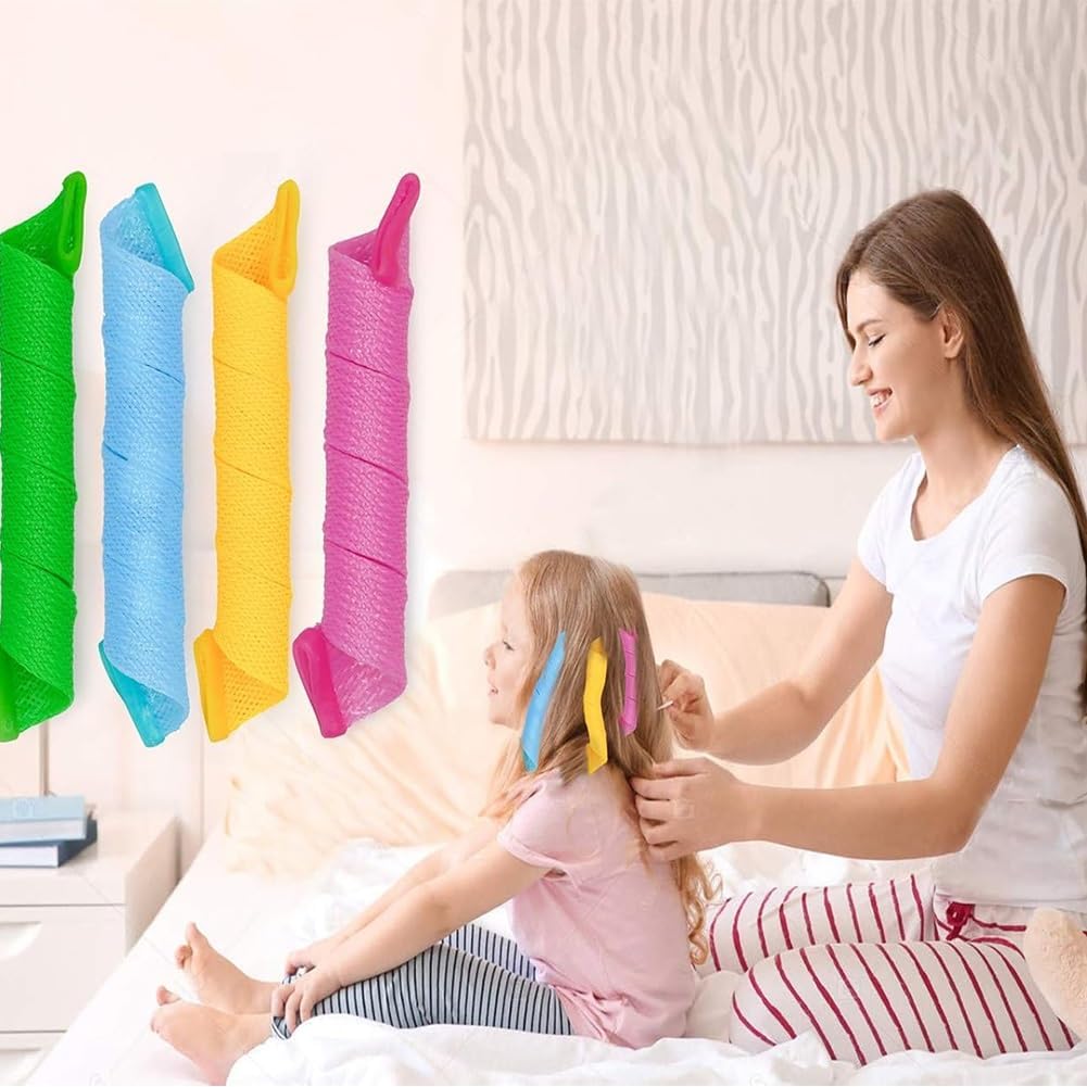 Heatless Hair Curling Set, Hair Curlers Spiral Curls No Heat Wave, Spiral Curls Styling Kit, Satin Heatless Curling Set Short Hairs, for All Hairs Lengths with Styling Hooks (color 6,11.8 in)