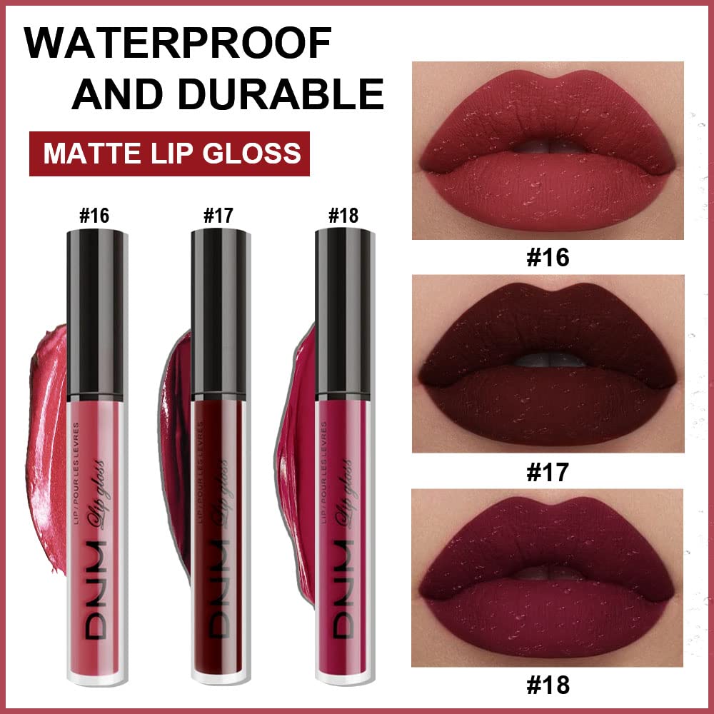 evpct 3Pcs Dark Red Purple Matte 24-hour Liquid Lipstick Sets, Matte Lipstick Lip Stain Long Lasting 24 Smudge Waterproof Lip Gloss Gift Set Matt Lipsticks Set Matt Liquid Women Makeup Lipstick 06