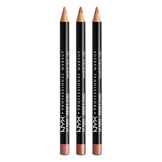 NYX PROFESSIONAL MAKEUP Slim Lip Liner Set, Long-Lasting Creamy Lip Liner Pack Of 3 (Peakaboo Neutral, Nude Pink, Ever)