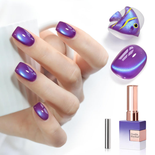 Double Rhythm 0.5 OZ Cat Eye Gel Polish with Magnet 15ML Holographic Glitter Shimmer Translucent Jelly Color Magnetic Nail Polish Salon DIY at Home (Navy Blue-MC1259)