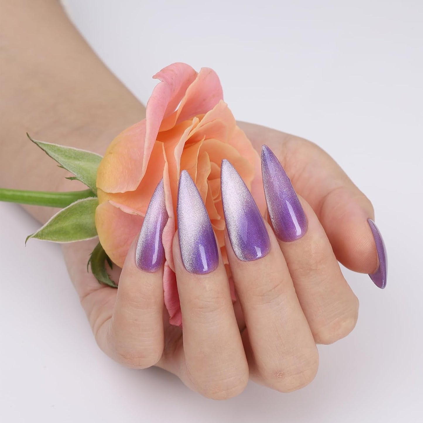 Bright Purple Cat Eye Gel Nail Polish,Crystal Galaxy Holographic Lavender Cateye Gel Polish with Magnet, Purple Gel Silver Shimmer Velvet Soak Off Uv Led Home Diy Manicure GP0100