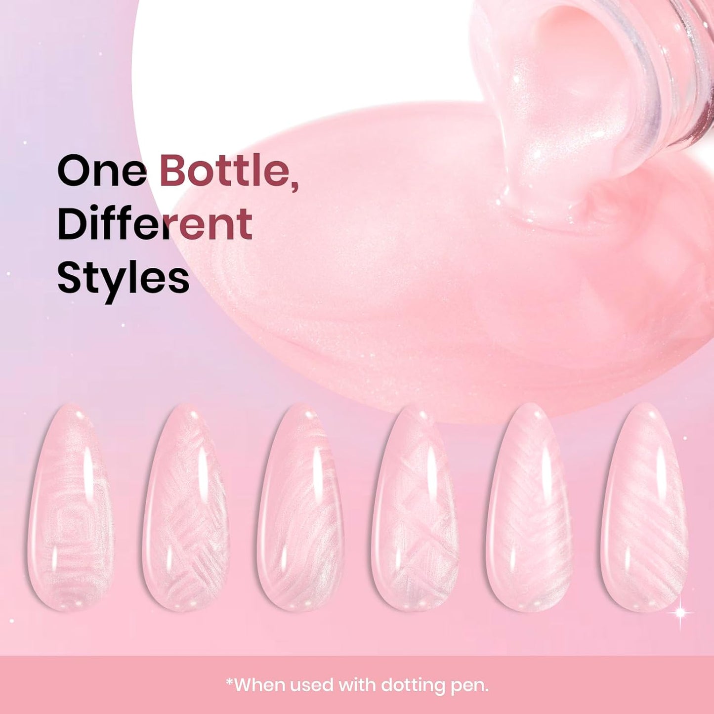 Beetles Pearl Pink Gel Liner Nail Polish,Soak Off Uv Led Pearl Gel Nail Polish Drawing Valentine Gel Polish Cotton Candy Pearlescent Swirl Gel Art Paint with Dotting Pen and Nail Charms