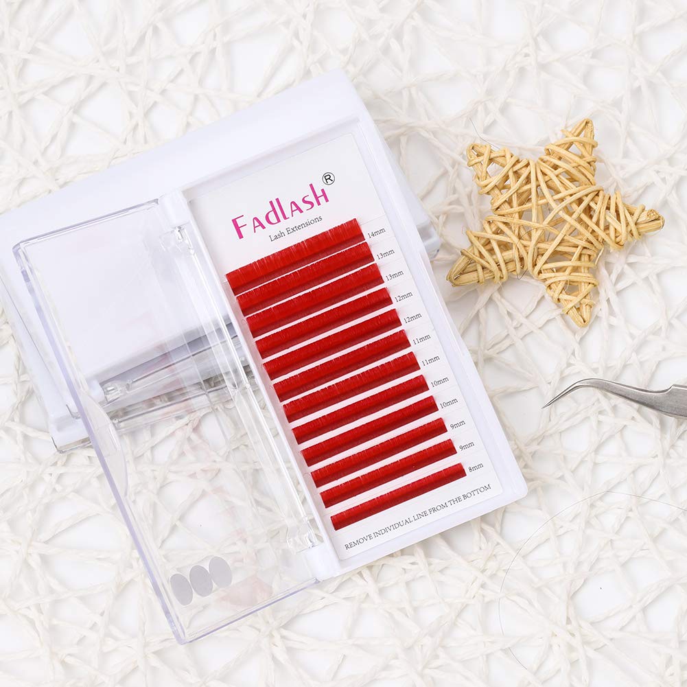 Volume Lash Extensions D Curl Mixed Tray Easy Fan Volume Lashes 0.07 8-14mm Mixed Tray Red Rapid Blooming Mink Eyelash Extensions (Red 0.07-D, 8-14mm Mix)