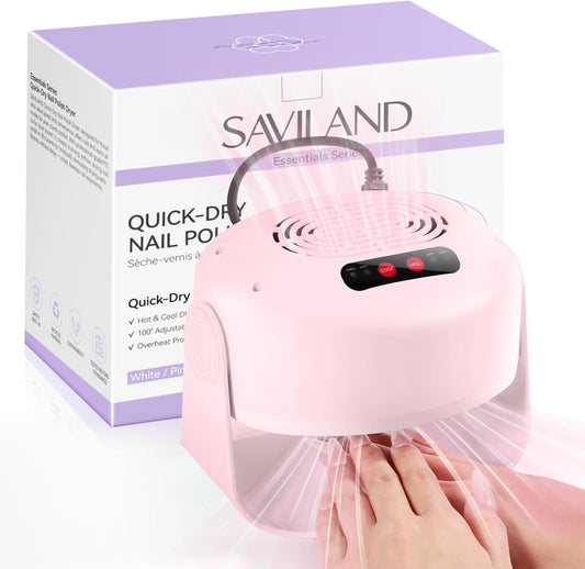 SAVILAND Essentials 600W Nail Dryer: Pink 6X Fast Drying Nail Polish Dryer for Regular Polish Nail Dryer with Adjustable Angle Fingernail Dual Heating & Cooling Modes Dry Nail Dehydrator for Gel