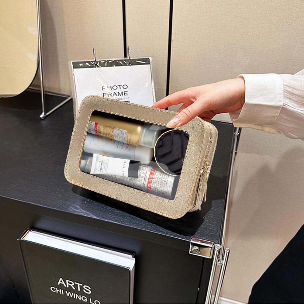 Clear Makeup Bag Small, TSA Approved Portable Toiletry Bag with Zipper Cosmetic Travel Bag Makeup Organizer Case Mini Makeup Pouch for Purse Car Organizer Bag for Women Men