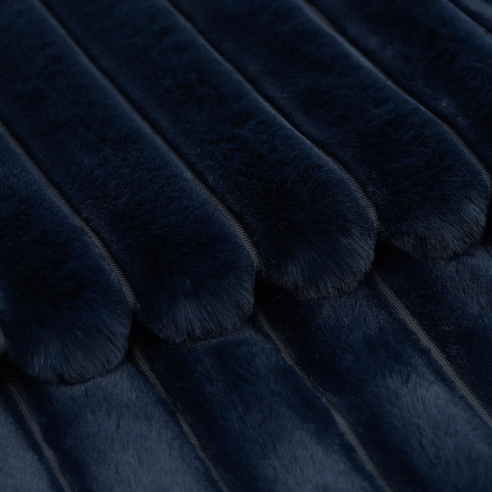 MADIZZ Set of 2 Faux Wool Plush Decorative Throw Pillow Covers 22x22 Inch Dark Blue Fluffy Striped Soft Decorative Cushion Cover for Sofa Bedroom Pillow Shell