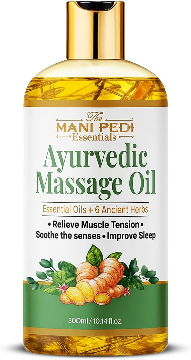 Ayurvedic Massage Oil enriched with Clove, Almond, Lemongrass & Lavender Oils & 6 Ancient Herbs. Relieves Muscle Tensions, Calms Nerves, Soothes. 100% Natural 300ml