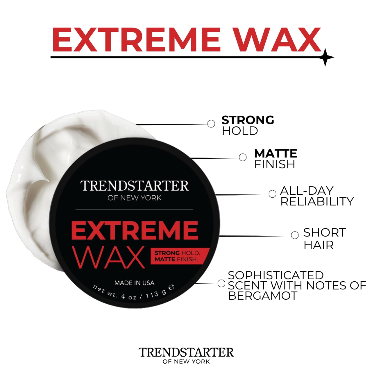 TRENDSTARTER - EXTREME (4oz) (PACK of 2) - Strong Matte Finish - Premium Water Based Flake-Free Styling Pomade for All Hair Types - All-Day Hold