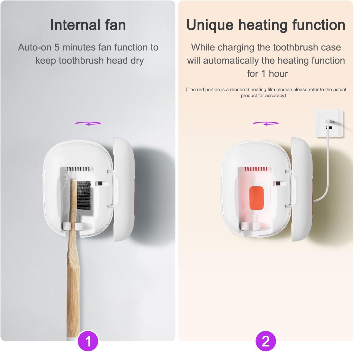 Toothbrush Holder, Toothbrush Cleaner Case, Portable USB Charging Toothbrush Cover with U V-C Light, Travel Toothbrush Holder (White-Fan-Heat)