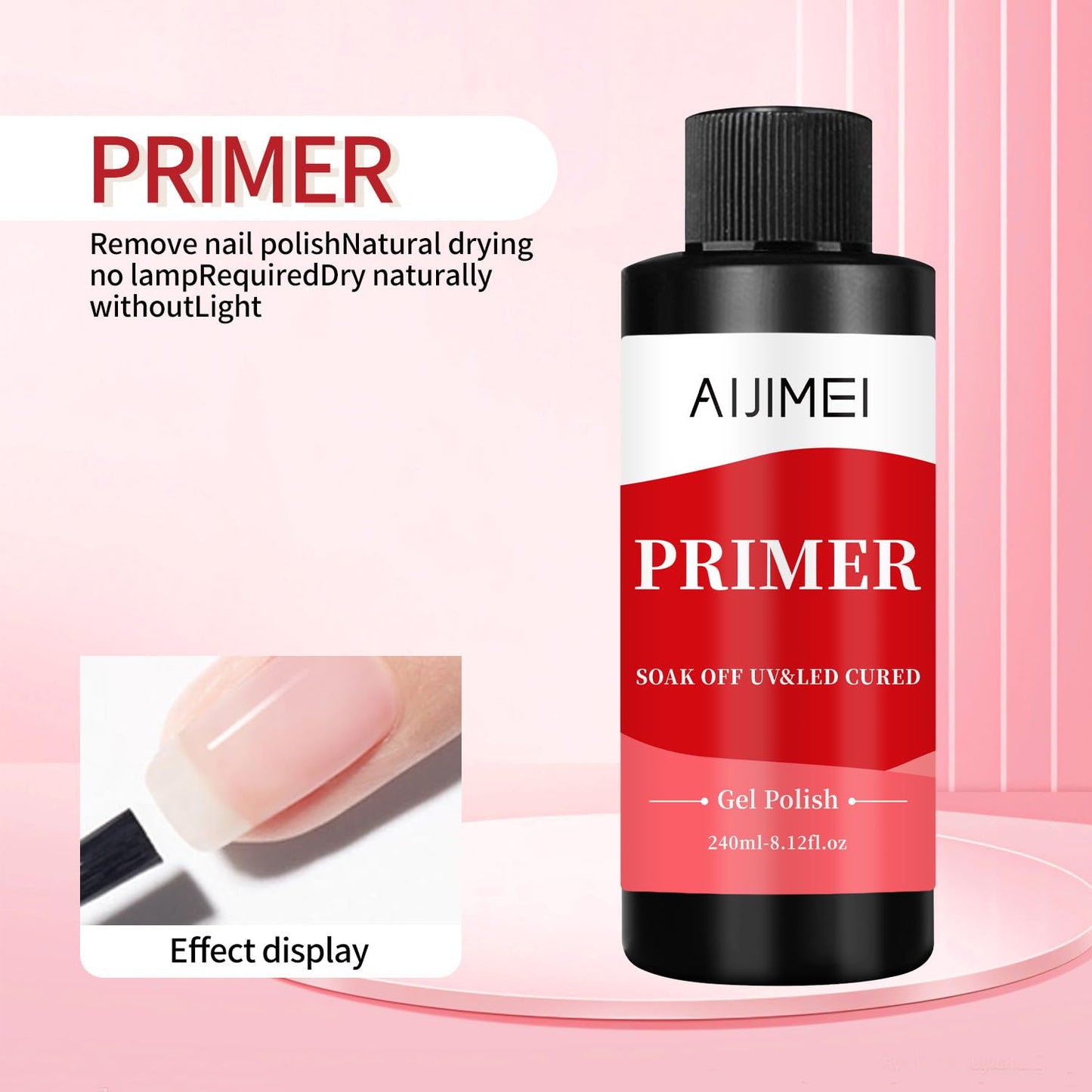 AIJIMEI 240ml Rapid-Dry Nail Primer, Nail Primer for Stronger Nails Enhances Adhesion & Shine Primer for Nail, Sensitive Skin Nail Care Compatible with All Polishes Nail Art 8 Fl Oz
