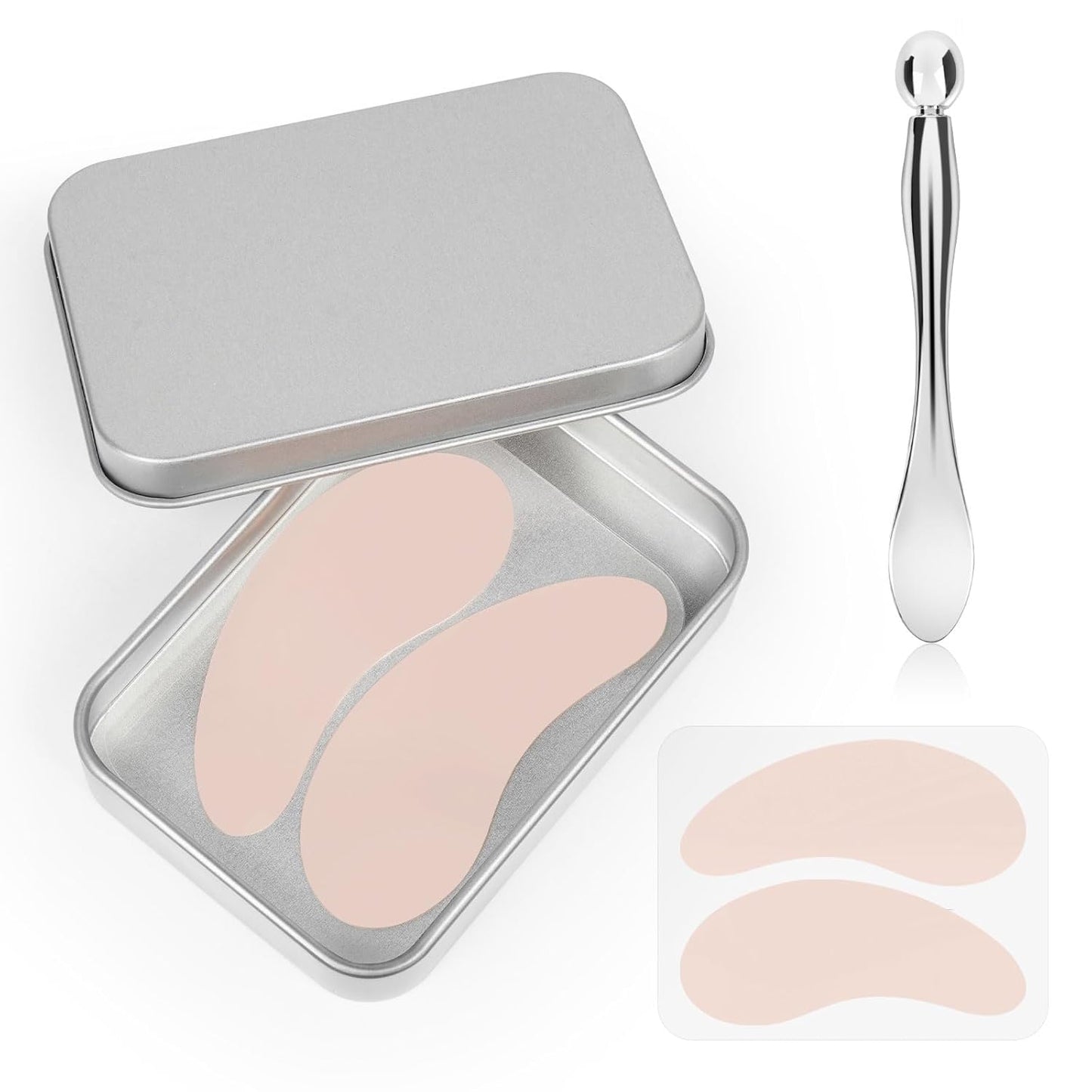 Under Eye Patches Silicone - 2 Pcs Reusable Eye Patches, Eye Patches Plump Fine Lines & Wrinkles with Metal Eye Cream Applicator, Tin Case