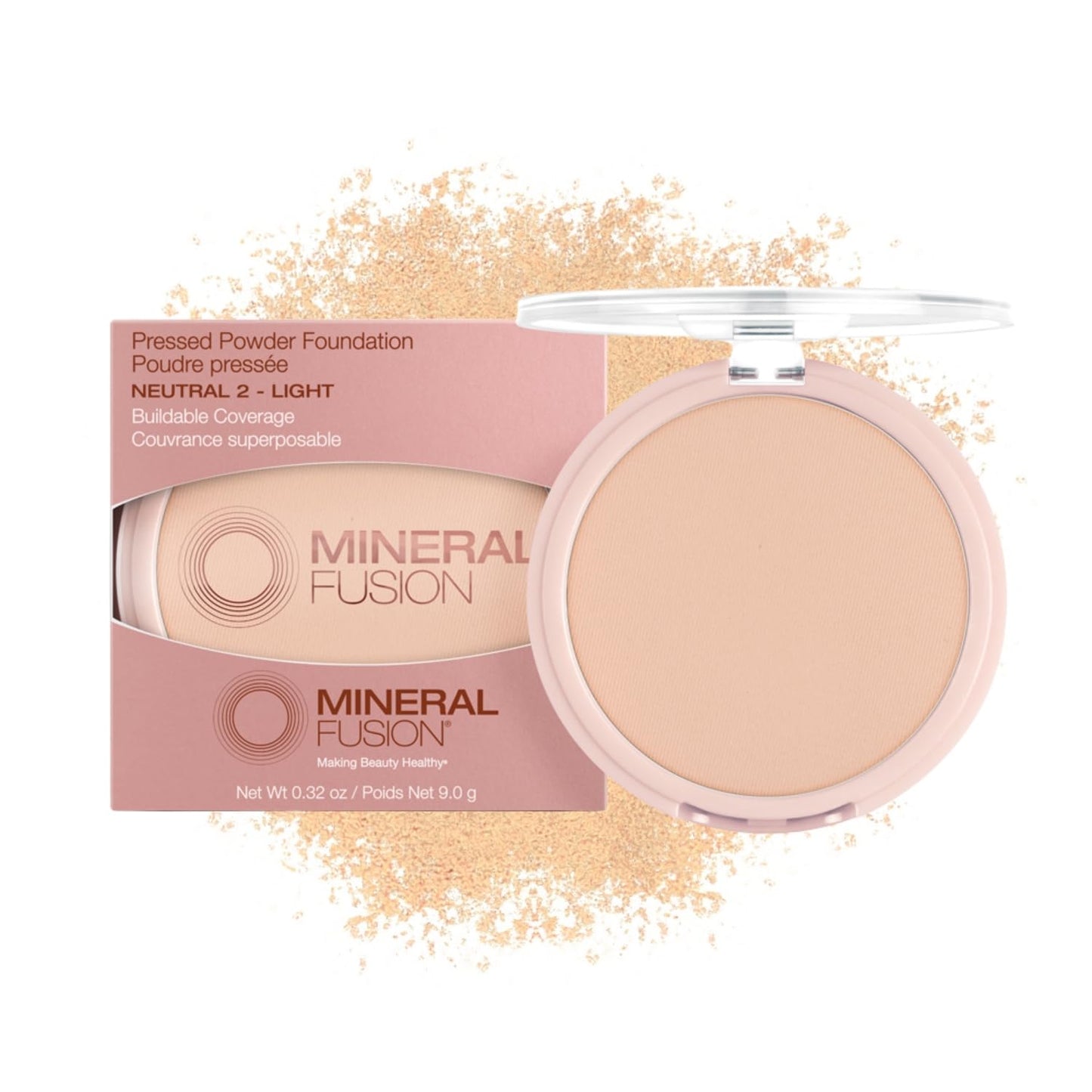 Mineral Fusion Pressed Powder Foundation, Neutral 2 - Fair/Med Skin w/Neutral Undertones, Age Defying Foundation Makeup with Matte Finish, Talc Free Face Powder, Hypoallergenic, Cruelty-Free, 0.32 Oz