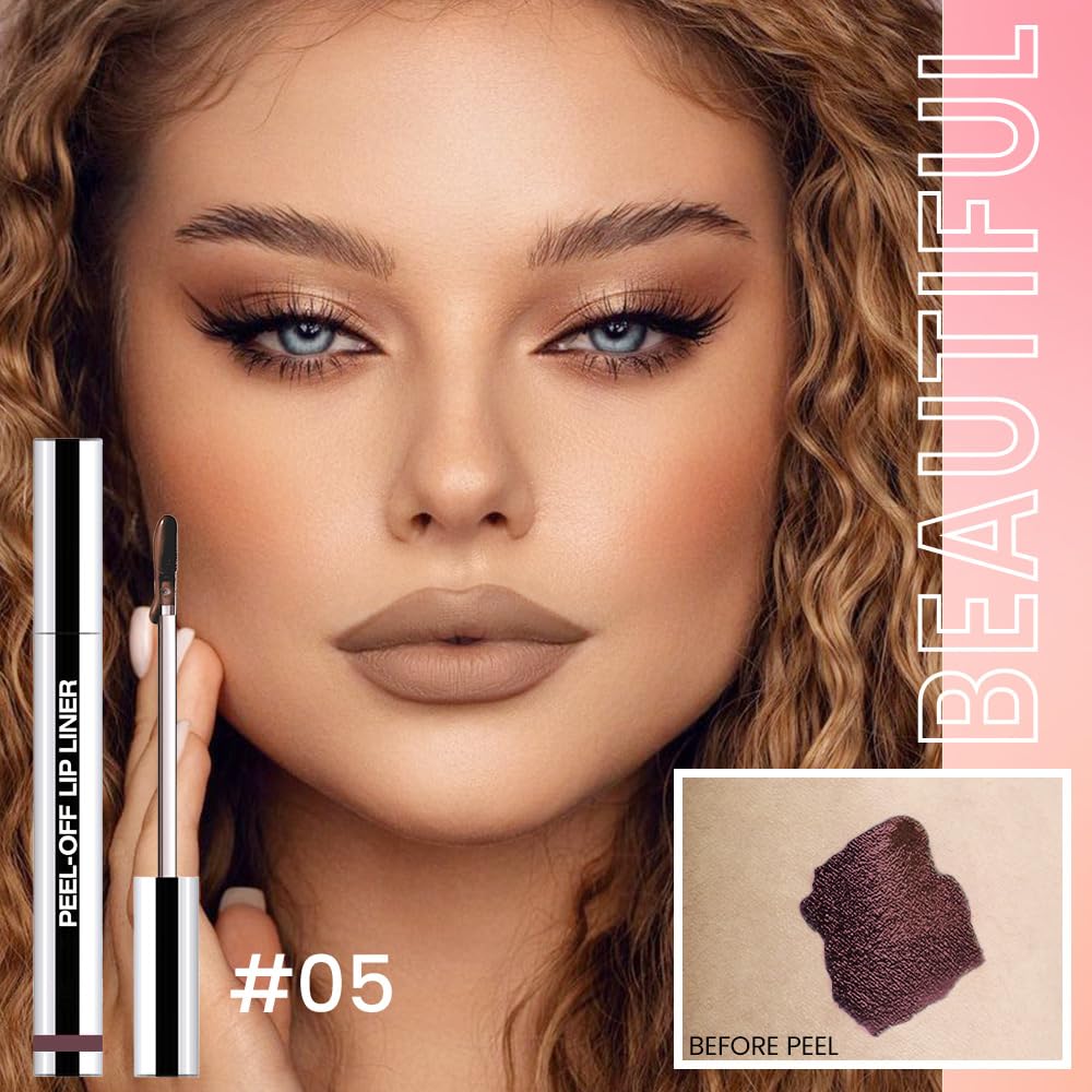 Matte Liquid Lip Stain Peel Off Lip Liner Tattoo - Dark Brown, Waterproof Smudge-Proof Lip Gloss, Long-Lasting Non-Stick Cup Formula, Natural Peel Off Design for All Skin Types 5
