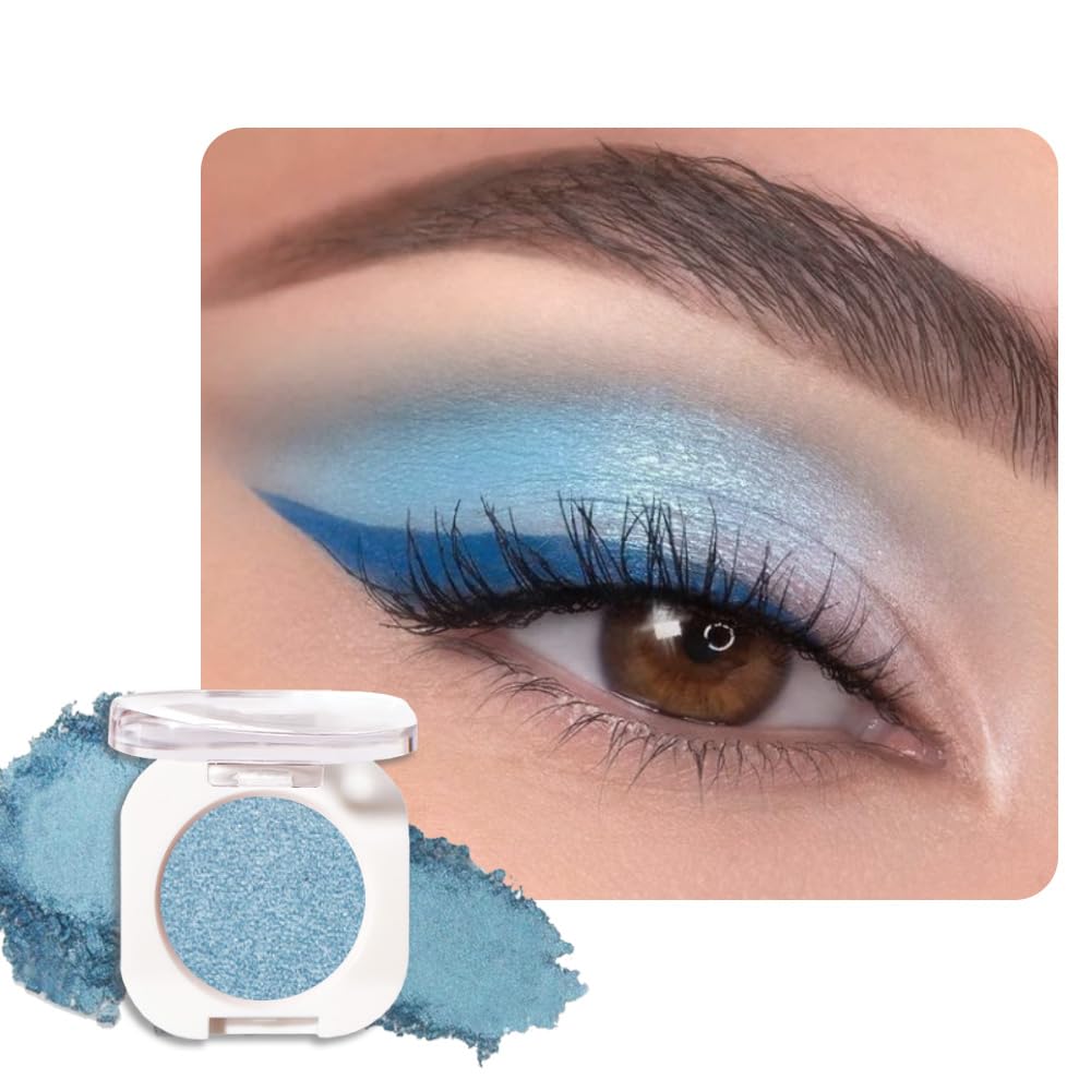 Sky Blue Single Metallic Shimmer Eyeshadow Makeup, Neutral Powde Eye Shadow for Women, Sky Blue Metallic Glitter Singles Eyeshadow Palette Pigmented Waterproof, Girls Monochrome Eyeshadows Gift