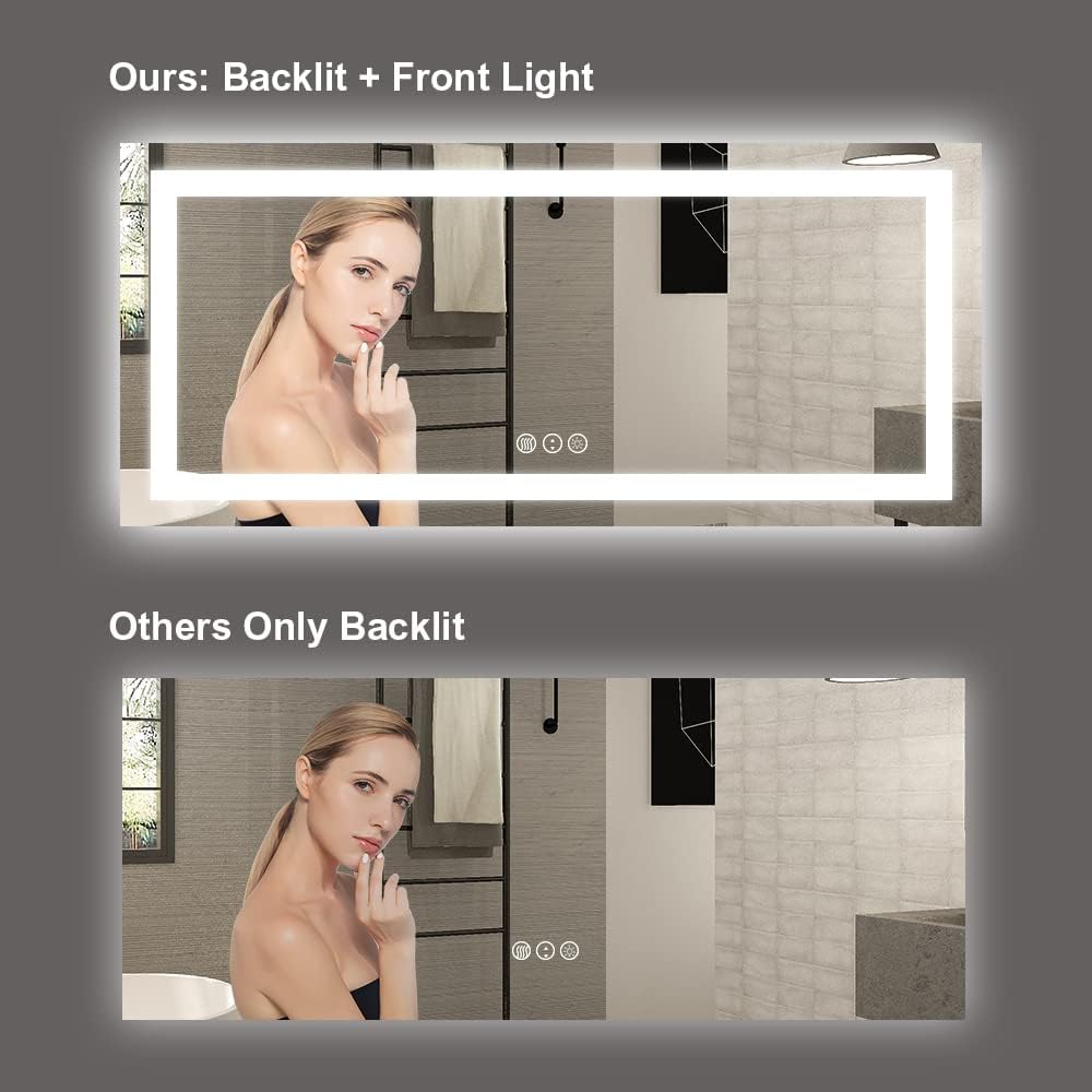 Amorho LED Bathroom Mirror 72" X32" with Front and Backlight, Large Dimmable Wall Mirrors with Anti-Fog, Shatter-Proof, Memory, 3 Colors, Double LED Vanity Mirror