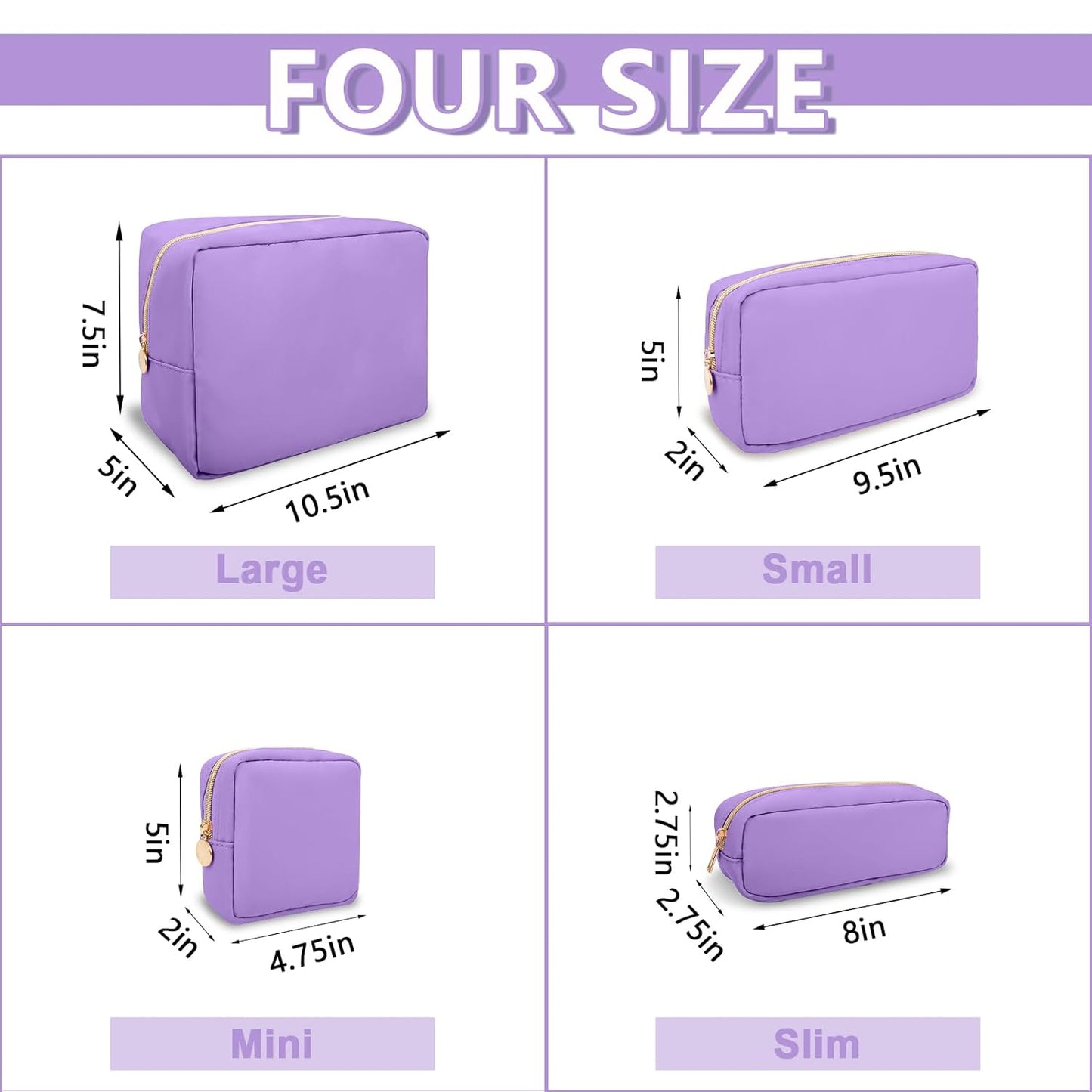 Large Makeup Bag Pouch,Nylon Women Travel Toiletry Storage Bag Preppy Cosmetic Bag for Girls,Big Makeup Organizer Bag Cute Zipper Pouch Skincare Bag for Sport Work Gift(Large-Purple)