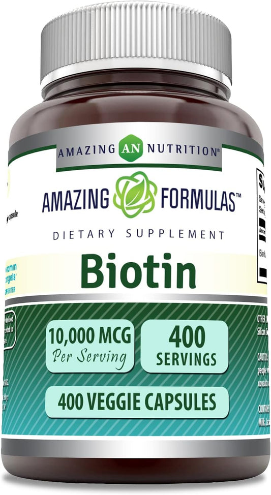 Amazing Formulas Biotin 10000 mcg Veggie Capsules | Vitamin B7 Supplement | Non-GMO | Gluten Free | Made in USA (400 Count)