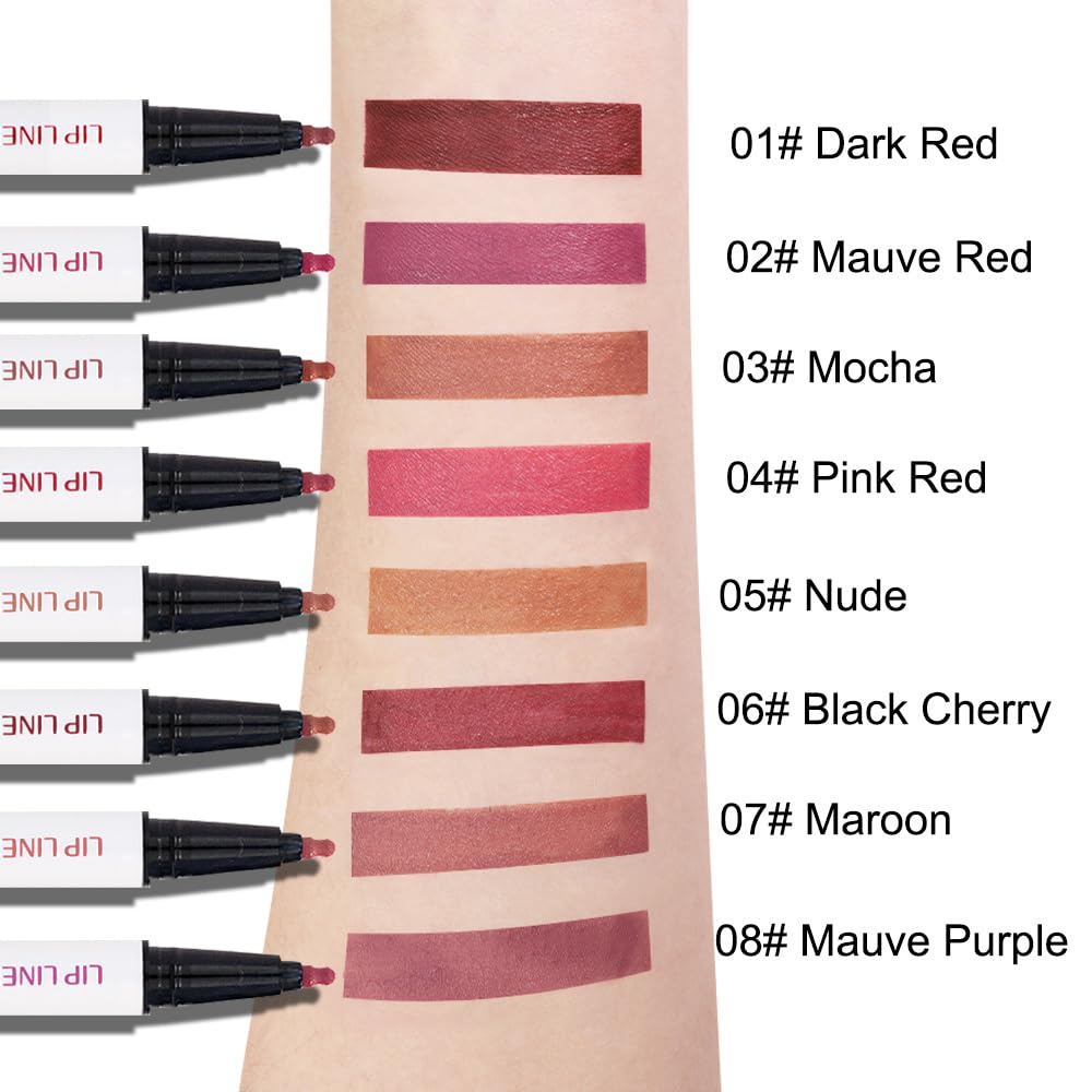 evpct Longwear Liquid Lip Liner Stain Marker Pen Long Lasting Waterproof, Pink Red Matte Semi Permanent 24 Hour Lip Liner and Lipstick Combo, Korean Color Stay Lipliner All Day, Lips Stain peel off