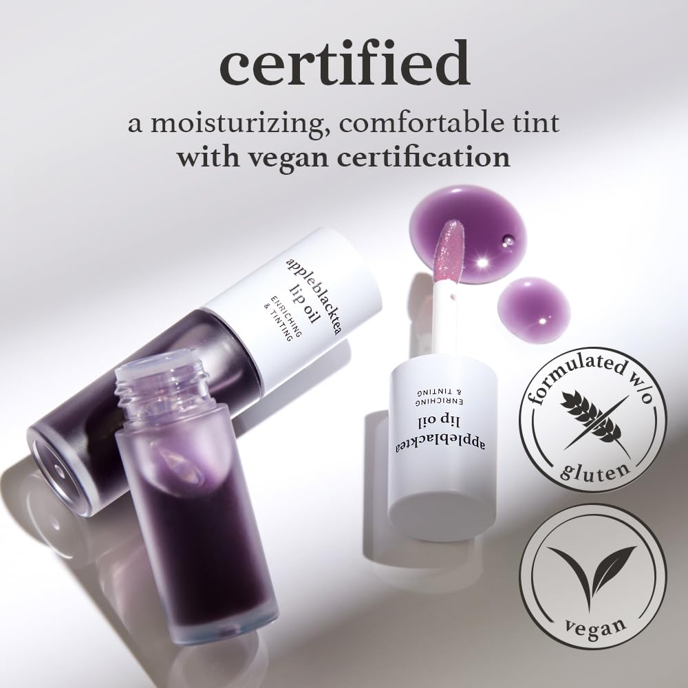 NOONI Korean Lip Oil - Appleblacktea | Long-Lasting, Moisturizing, Plumping, Revitalizing for Dry Lips, Waterproof, No Peel Off, Hydrating, Nourishing Crystal Clear, 0.12 FL Oz