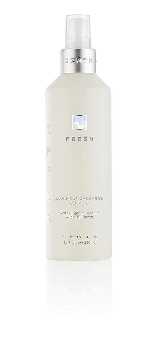 Zents Luminous Cashmere Body Oil (Fresh Fragrance) | Moisturizing Body Oil with Vitamin E & Organic Coconut Oil | Softens & Smooths Skin | 8 fl oz