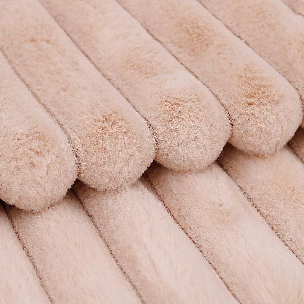 MADIZZ Set of 2 Faux Wool Plush Decorative Throw Pillow Covers 20x20 Inch Light Brown Fluffy Striped Soft Decorative Cushion Cover for Sofa Bedroom Pillow Shell