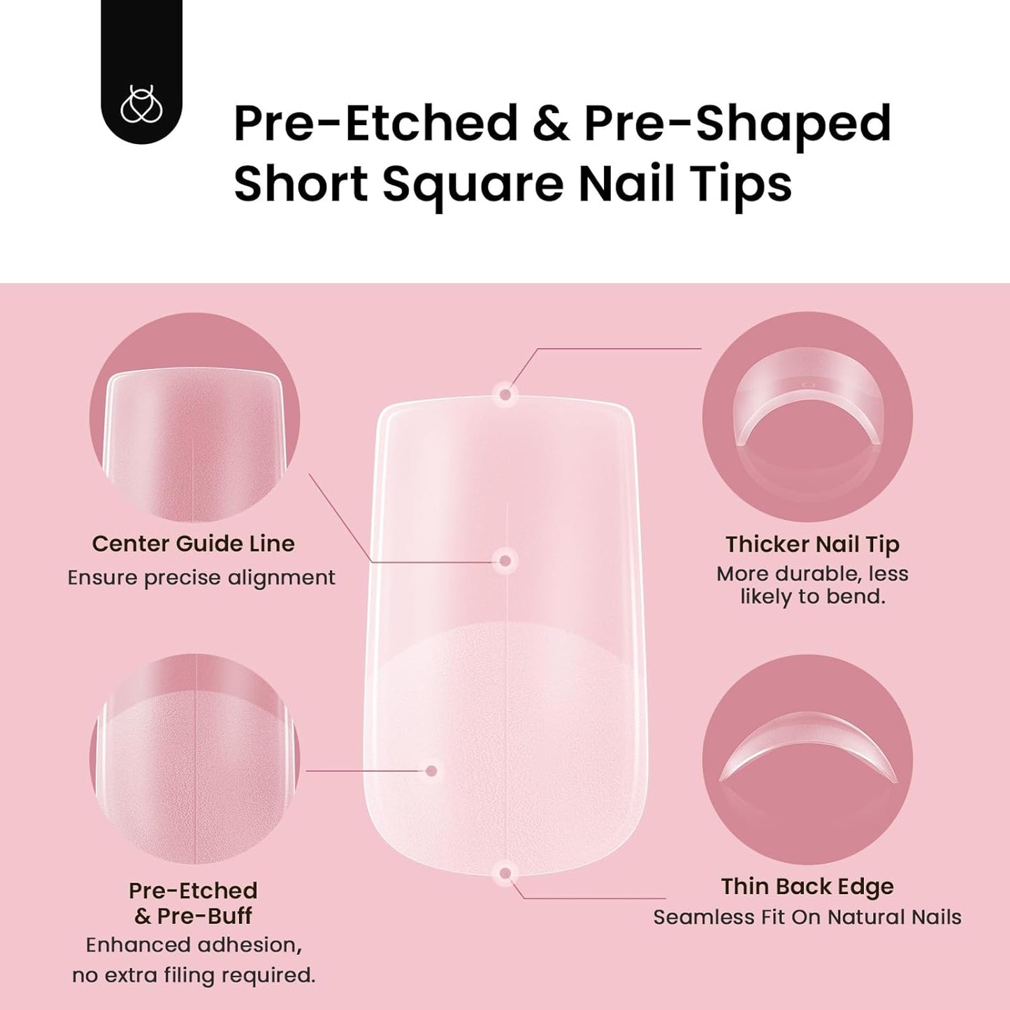 Beetles Short Square Nail Tips, 12 Sizes 288pcs French Full Matte Soft Pre-shaped Etch X Nail Tips, Full Cover False Nails Fake Acrylic Nails No Filing Needed for Nail Extensions Home DIY Nail Salon