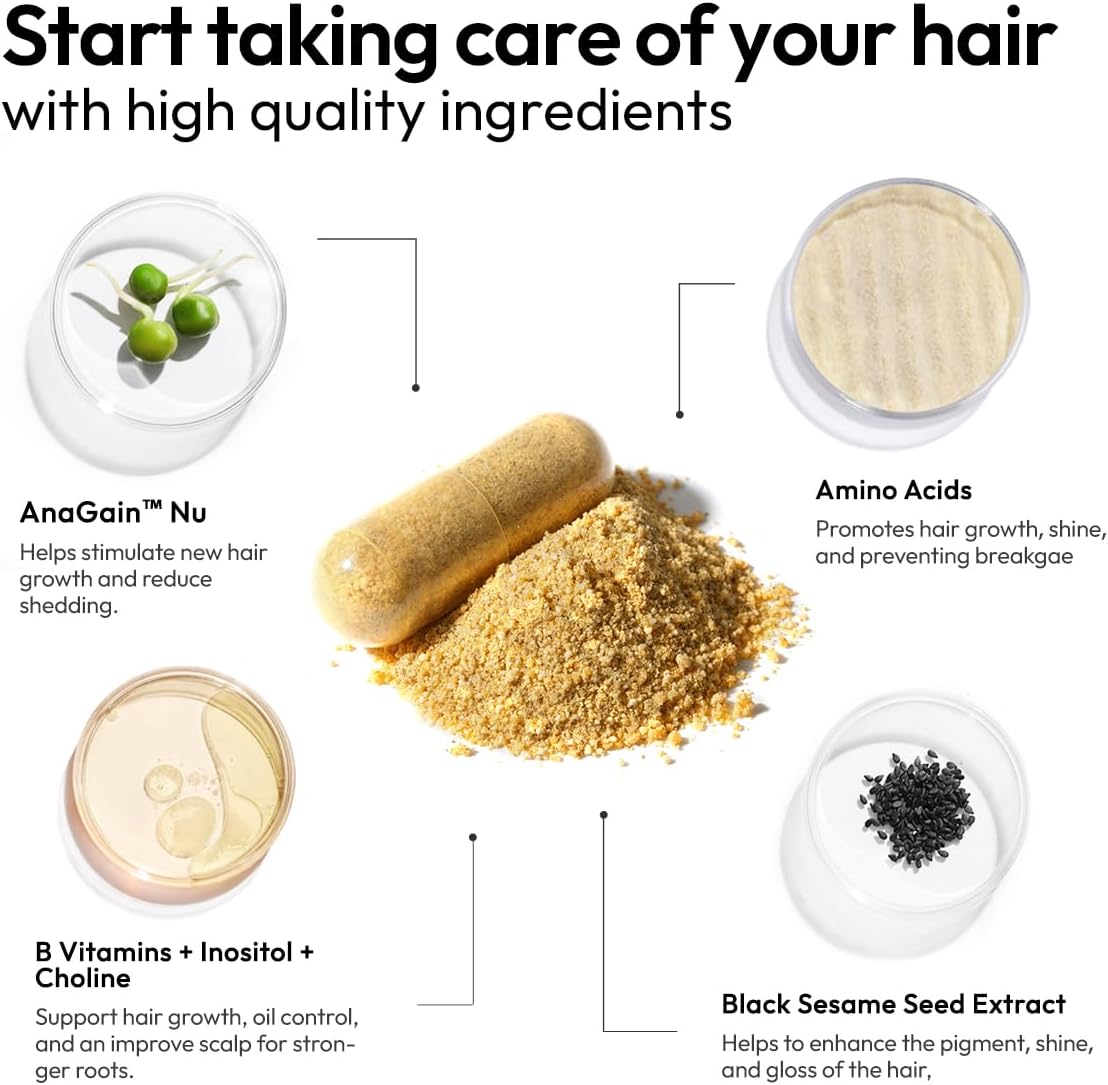 BIGVITA Hair Growth Supplement – Fast Hair Regrowth for Thicker, Fuller Hair | AnaGain™ Nu, Biotin, Black Sesame Extract | Hair Loss Support for Women & Men | Vegan, Gluten-Free – 1 Month Supply