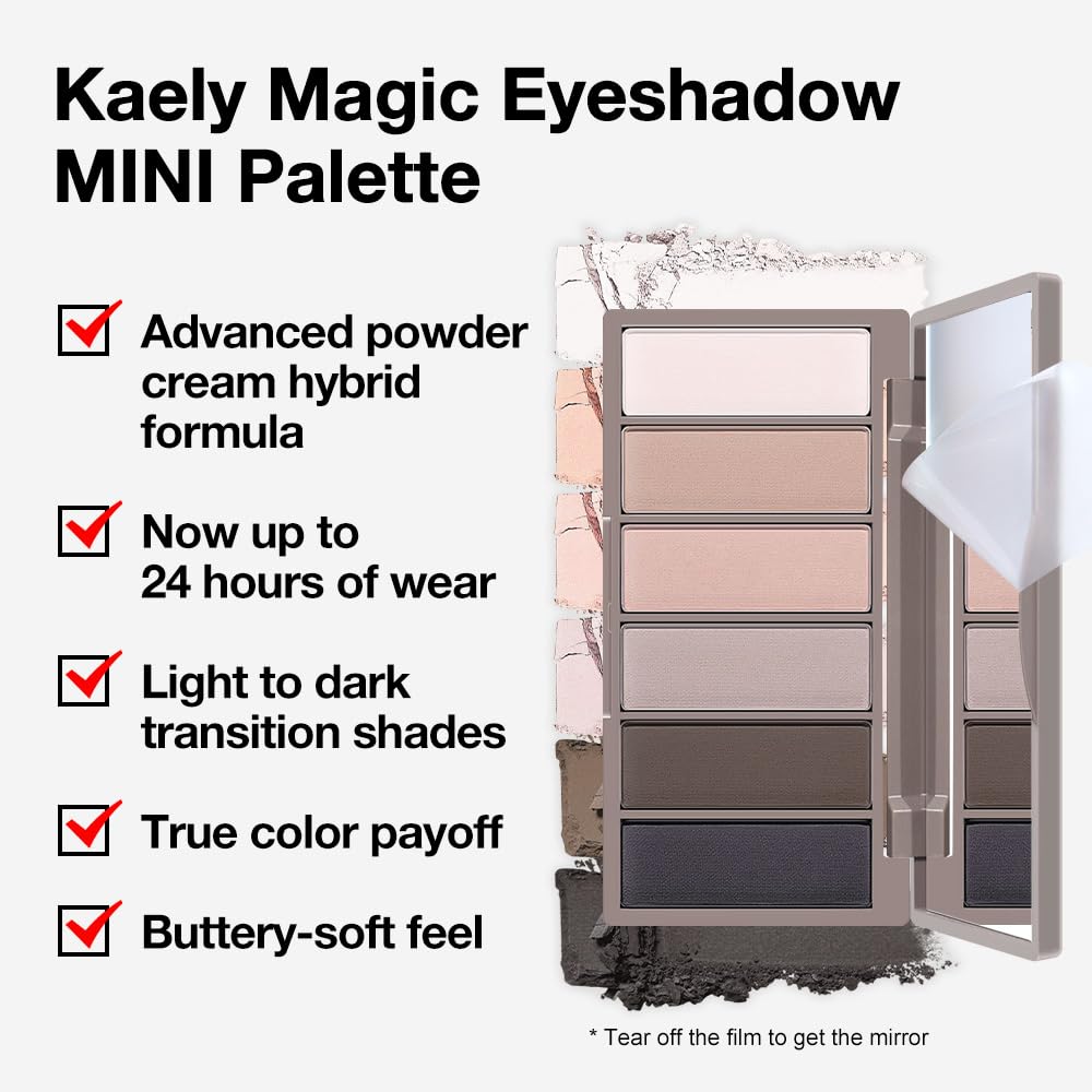 evpct 6 Colors Natural Eyeshadow Palette, White Nude Pink Taupe Dark Black Matte High Pigment Blendable Mini Travel Eyeshadow Palette Makeup for Older Women, Long Lasting Waterproof, Built in Mirror