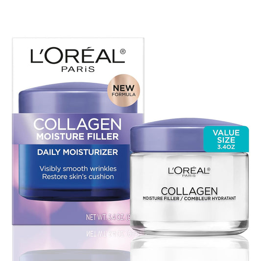 L'Oreal Paris Collagen Moisture Filler Face Cream, Anti-Aging Face Moisturizer, Non-Greasy Skin Care Formula For Up to 48HR Hydration, 3.4 Oz