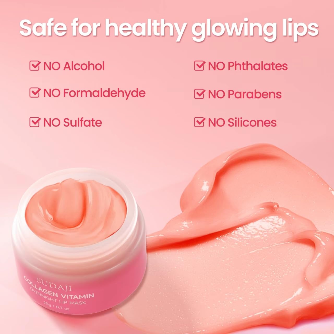 Collagen Lip Mask, Lip Balm Hydrating, Overnight Lip Moisture with Hyaluronic Acid & Vitamins E, A- Sleeping Nourishing Lip Butter Balm for Dry Lips