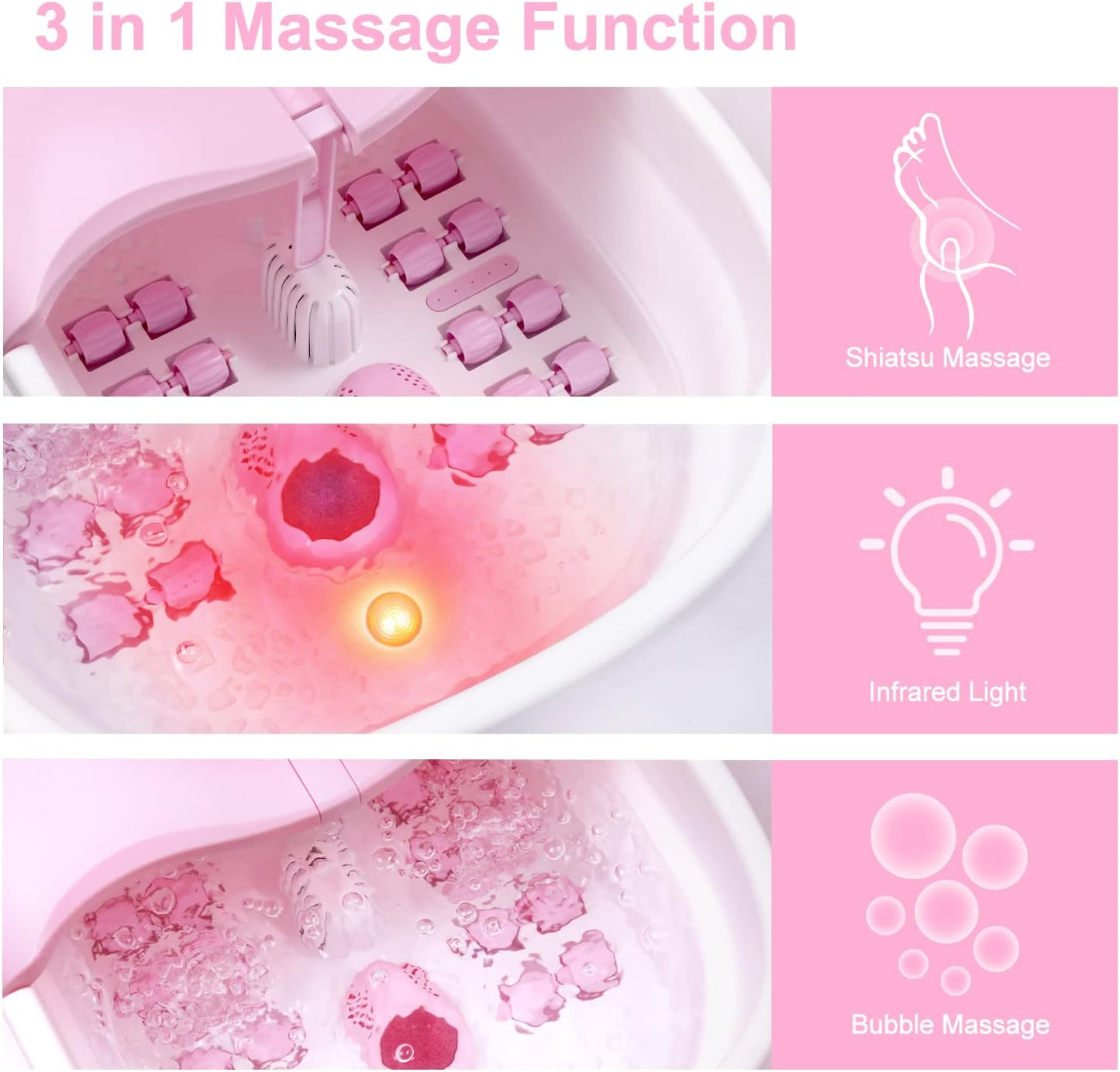 Foot Spa Bath Massager with Heat Bubbles and Vibration Massage and Jets, 16oz Tea Tree Oil Foot Soak Epsom Salt, WHALSTAR Collapsible Foot Bath Bucket With Infrared Fighting Infections & Remote - PINK