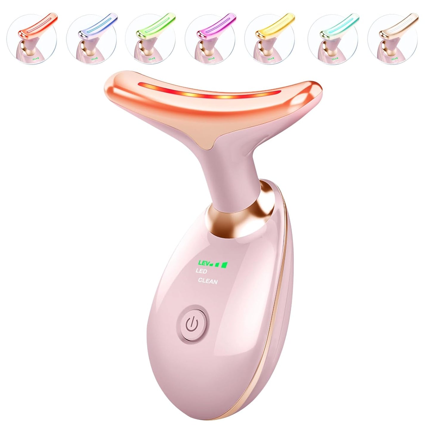 Light Based Face-Neck-Massager - 7 Color Portable Facial Massager for Skin Care, Glossy Pink