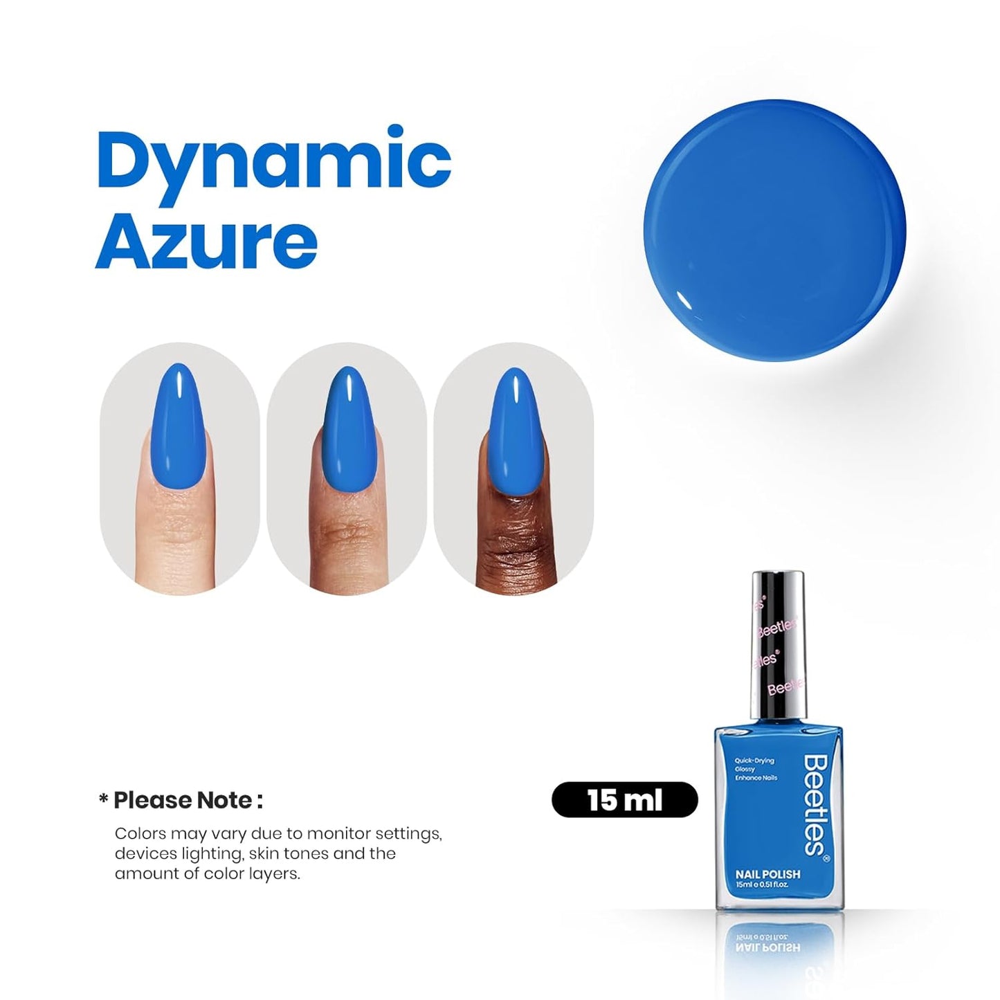 Beetles Blue Nail Polish 1Pcs 15ml Paulina Lapis Blue Color Fingernail Polish-Fast Drying & Long Lasting Nail Polish for 4th of July Nail Salon-Quality Results