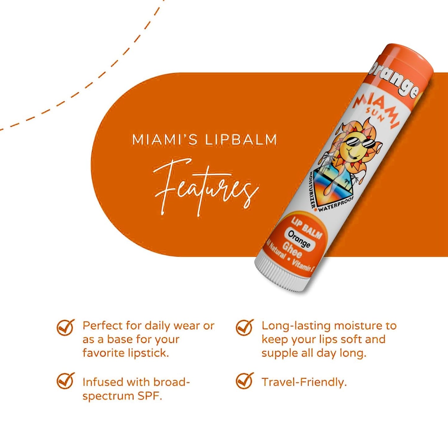 Miami Sun Natural Ghee Lip Balm, Hydrating Lip Treatment with Shea Butter & Beeswax, Organic & Non-Toxic, Best for Dry, Chapped Lips - Moisturizing, Healing, Chemical-Free Lip Care (12 Count, Orange)