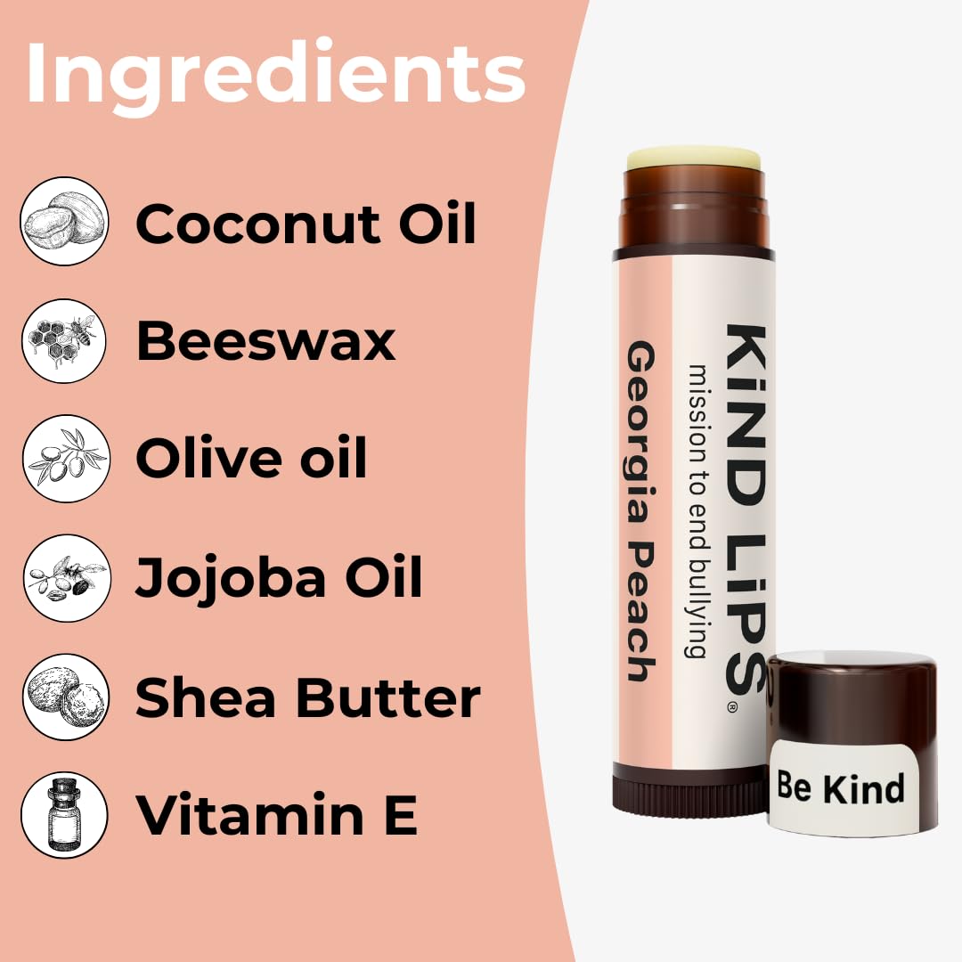 Georgia Peach Lip Balm – Natural Peach Lip Moisturizer with Organic Ingredients | Sweet Fruit-Flavored Hydrating Lip Care | Gluten & Grain Free | Kind Lips Single Tube
