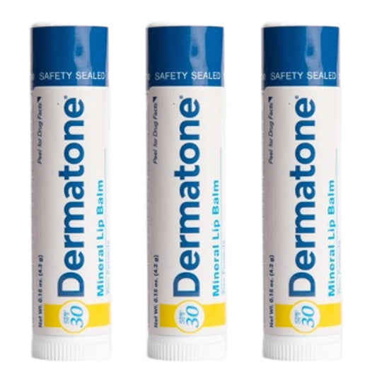 Dermatone Mineral Lip Balm SPF 30 | Moisturizing, Reef Safe, Oxybenzone Free | Jojoba Oil, Avocado Oil, Vitamin E | Zinc Oxide Lip Balm with SPF 30 | 0.15 oz (3-Pack)