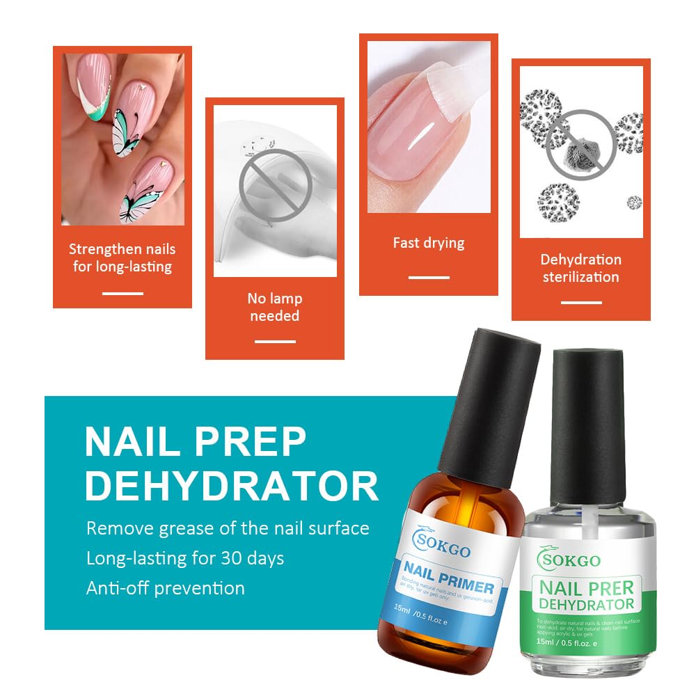 Nail Dehydrator and Primer, Nail Supplies for Acrylic and UV Gels (Blue*Green, Large)
