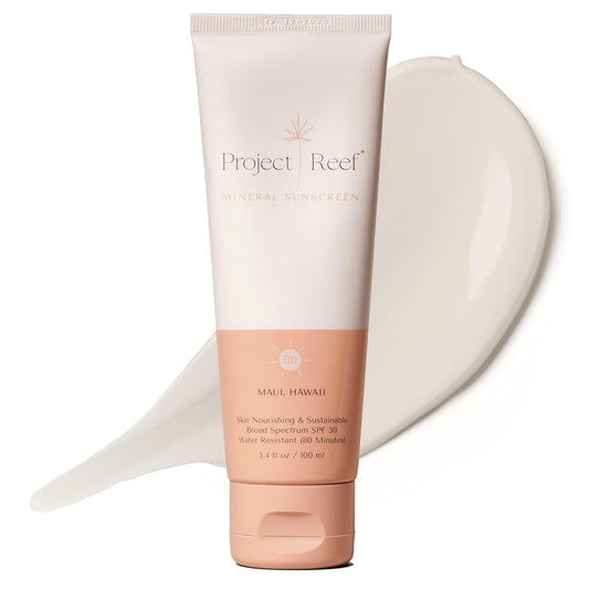 SPF 30 Mineral Sunscreen - Reef Friendly, Ocean Safe, Vegan Sunscreen Lotion for All Ages, Water-Resistant, 3.4 fl oz